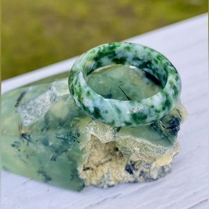 Tree Agate natural gemstone, carved band genuine gemstone ring.